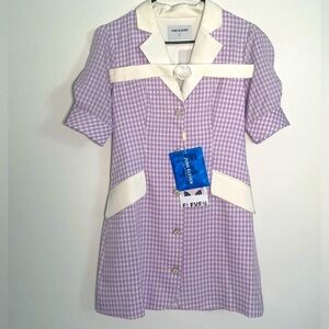 June Eleven NWT Purple and White gingham mini dress Size Small